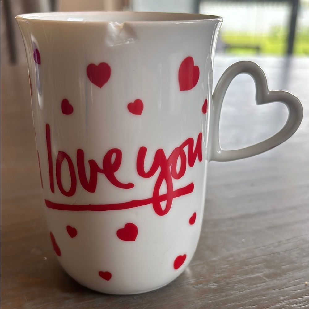 White and Red Heart Handle Mug for Dining
